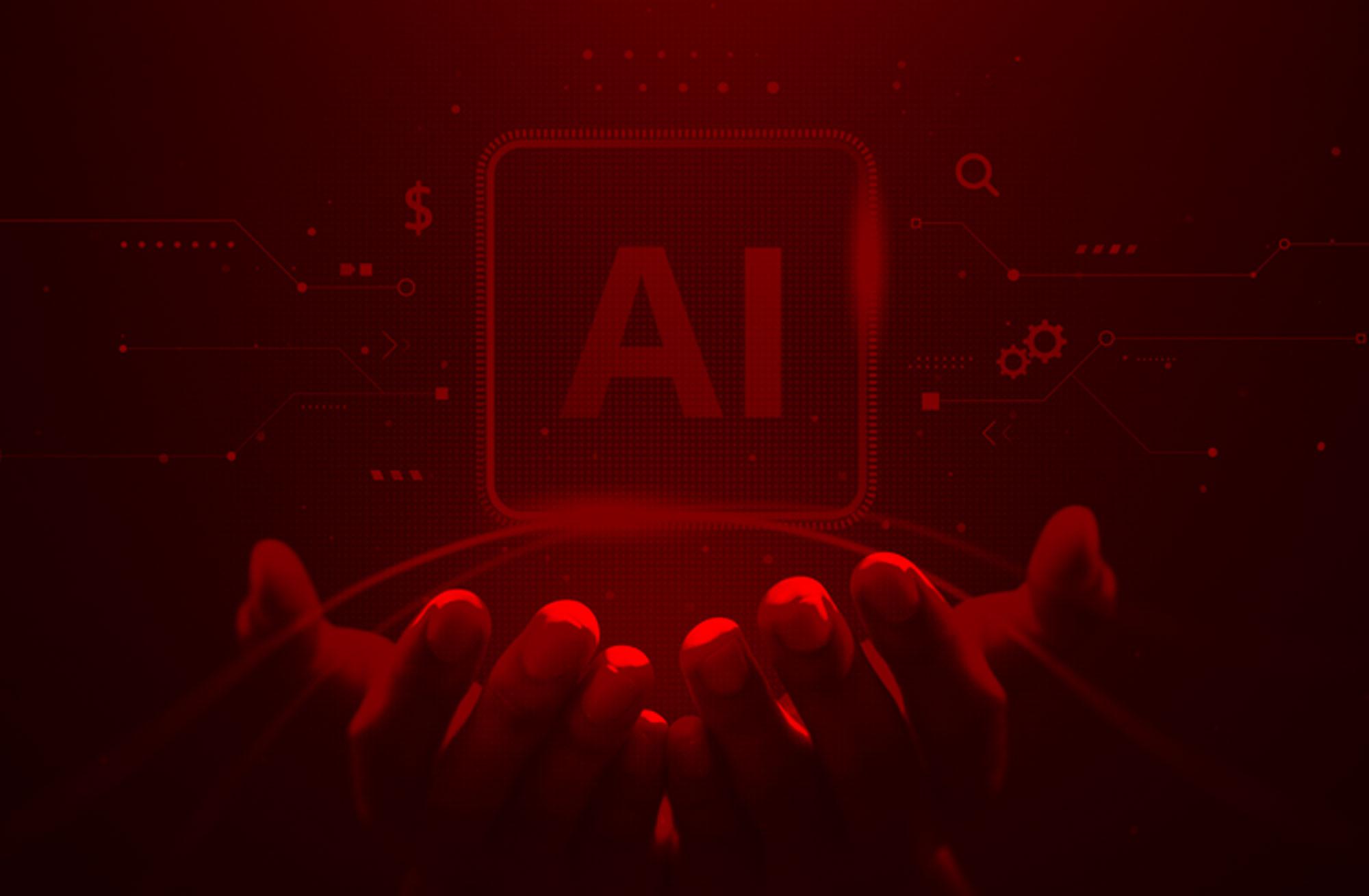 Dramatic AI chip with a red filter