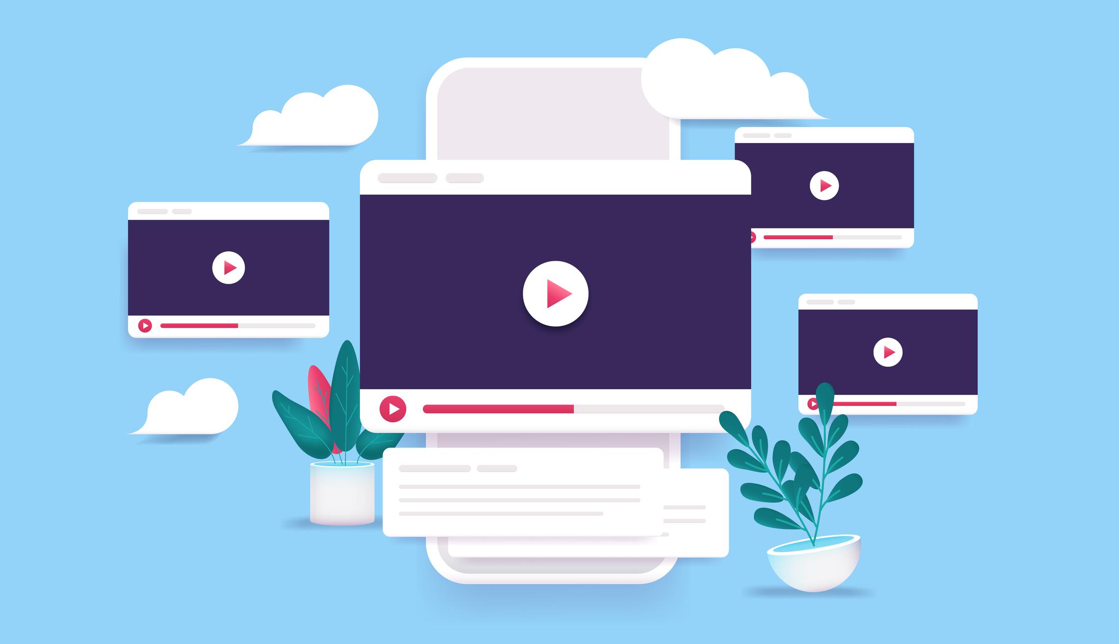 Multiple digital video players hovering over a smart phone